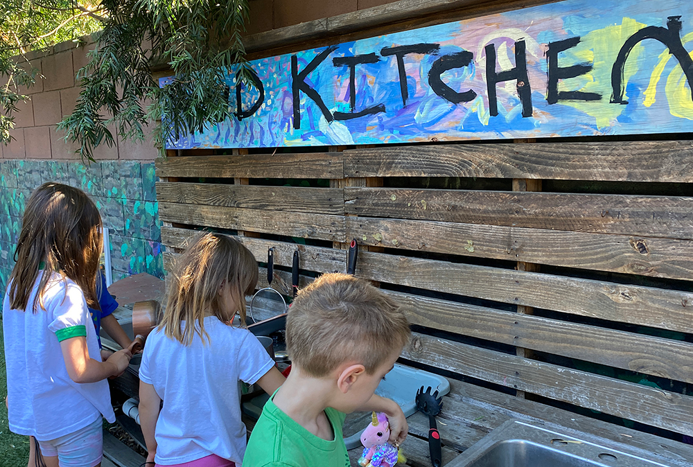 The kindergarten 'mud kitchen.' The kindergarten 'mud kitchen.'